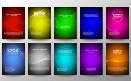 Cover geometric minimal. Set. Vector abstract line pattern for poster design. Set of templates for business brochures. Cool gradients. Graphic pattern for annual album backdropのイラスト素材