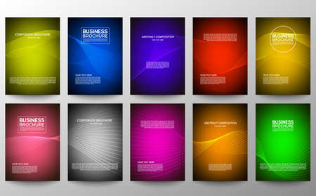 Cover geometric minimal. Set. Vector abstract line pattern for poster design. Set of templates for business brochures. Cool gradients. Graphic pattern for annual album backdropのイラスト素材