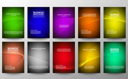 Cover geometric minimal. Set. Vector abstract line pattern for poster design. Set of templates for business brochures. Cool gradients. Graphic pattern for annual album backdropのイラスト素材