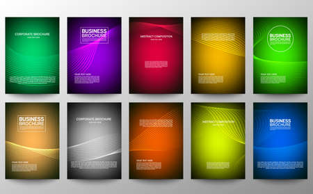 Cover geometric minimal. Set. Vector abstract line pattern for poster design. Set of templates for business brochures. Cool gradients. Graphic pattern for annual album backdropのイラスト素材