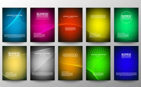 Cover geometric minimal. Set. Vector abstract line pattern for poster design. Set of templates for business brochures. Cool gradients. Graphic pattern for annual album backdropのイラスト素材