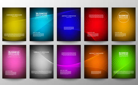 Cover geometric minimal. Set. Vector abstract line pattern for poster design. Set of templates for business brochures. Cool gradients. Graphic pattern for annual album backdropのイラスト素材