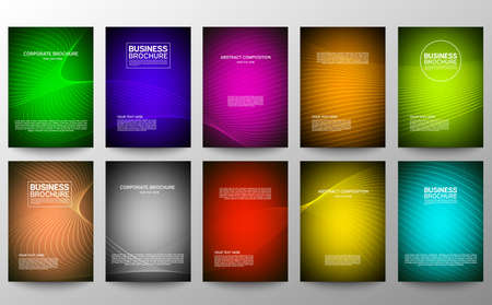 Cover geometric minimal. Set. Vector abstract line pattern for poster design. Set of templates for business brochures. Cool gradients. Graphic pattern for annual album backdropのイラスト素材