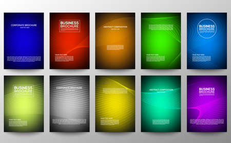 Cover geometric minimal. Set. Vector abstract line pattern for poster design. Set of templates for business brochures. Cool gradients. Graphic pattern for annual album backdropのイラスト素材