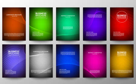 Cover geometric minimal. Set. Vector abstract line pattern for poster design. Set of templates for business brochures. Cool gradients. Graphic pattern for annual album backdropのイラスト素材