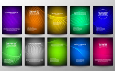 Cover geometric minimal. Set. Vector abstract line pattern for poster design. Set of templates for business brochures. Cool gradients. Graphic pattern for annual album backdropのイラスト素材