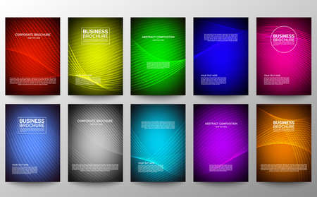 Cover geometric minimal. Set. Vector abstract line pattern for poster design. Set of templates for business brochures. Cool gradients. Graphic pattern for annual album backdropのイラスト素材