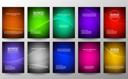 Cover geometric minimal. Set. Vector abstract line pattern for poster design. Set of templates for business brochures. Cool gradients. Graphic pattern for annual album backdropのイラスト素材