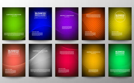 Cover geometric minimal. Set. Vector abstract line pattern for poster design. Set of templates for business brochures. Cool gradients. Graphic pattern for annual album backdropのイラスト素材