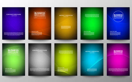 Cover geometric minimal. Set. Vector abstract line pattern for poster design. Set of templates for business brochures. Cool gradients. Graphic pattern for annual album backdropのイラスト素材