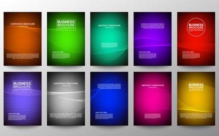 Cover geometric minimal. Set. Vector abstract line pattern for poster design. Set of templates for business brochures. Cool gradients. Graphic pattern for annual album backdropのイラスト素材