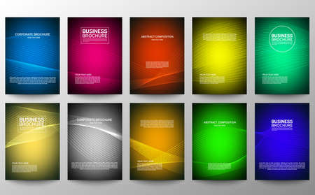 Cover geometric minimal. Set. Vector abstract line pattern for poster design. Set of templates for business brochures. Cool gradients. Graphic pattern for annual album backdropのイラスト素材