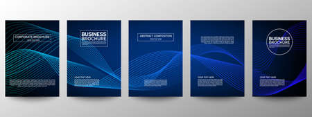 Cover geometric minimal. Set. Vector abstract line pattern for poster design. Set of templates for business brochures. Cool gradients. Graphic pattern for annual album backdropのイラスト素材