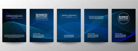 Cover geometric minimal. Set. Vector abstract line pattern for poster design. Set of templates for business brochures. Cool gradients. Graphic pattern for annual album backdropのイラスト素材