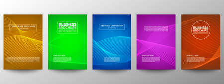 Cover geometric minimal. Set. Vector abstract line pattern for poster design. Set of templates for business brochures. Cool gradients. Graphic pattern for annual album backdropのイラスト素材