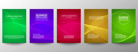 Cover geometric minimal. Set. Vector abstract line pattern for poster design. Set of templates for business brochures. Cool gradients. Graphic pattern for annual album backdropのイラスト素材