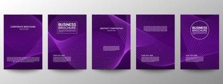 Cover geometric minimal. Set. Vector abstract line pattern for poster design. Set of templates for business brochures. Cool gradients. Graphic pattern for annual album backdropのイラスト素材