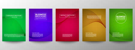 Cover geometric minimal. Set. Vector abstract line pattern for poster design. Set of templates for business brochures. Cool gradients. Graphic pattern for annual album backdropのイラスト素材