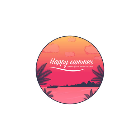 Summer vacation round tropical background. Circle. Vector illustrationのイラスト素材