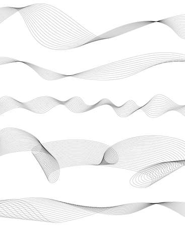Abstract wave element for design. Digital frequency track equalizer. Stylized line art background. vector illustration. Wave with lines created using blend tool. Curved wavy line, smooth stripeのイラスト素材