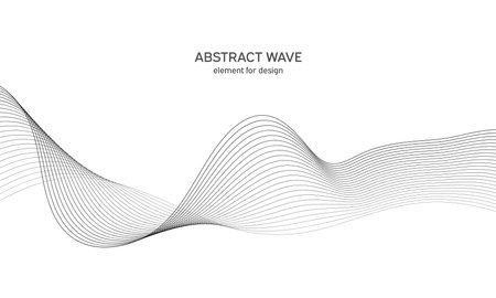 Abstract wave element for design. Digital frequency track equalizer. Stylized line art background. vector illustration. Wave with lines created using blend tool. Curved wavy line, smooth stripeのイラスト素材