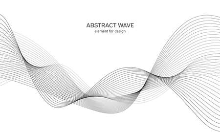 Abstract wave element for design. Digital frequency track equalizer. Stylized line art background. vector illustration. Wave with lines created using blend tool. Curved wavy line, smooth stripeのイラスト素材