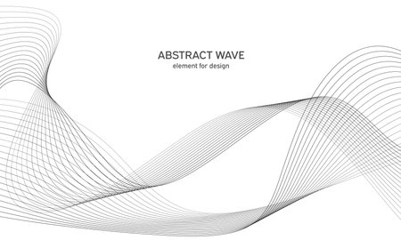 Abstract wave element for design. Digital frequency track equalizer. Stylized line art background. vector illustration. Wave with lines created using blend tool. Curved wavy line, smooth stripeのイラスト素材