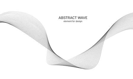 Abstract wave element for design. Digital frequency track equalizer. Stylized line art background. vector illustration. Wave with lines created using blend tool. Curved wavy line, smooth stripeのイラスト素材