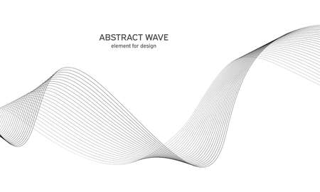 Abstract wave element for design. Digital frequency track equalizer. Stylized line art background. vector illustration. Wave with lines created using blend tool. Curved wavy line, smooth stripeのイラスト素材