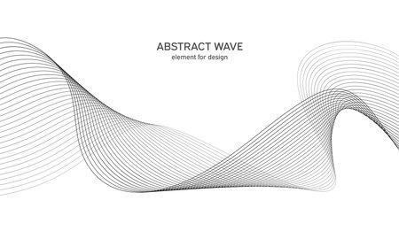 Abstract wave element for design. Digital frequency track equalizer. Stylized line art background. vector illustration. Wave with lines created using blend tool. Curved wavy line, smooth stripeのイラスト素材