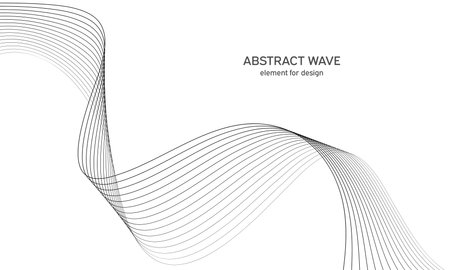 Abstract wave element for design. Digital frequency track equalizer. Stylized line art background. vector illustration. Wave with lines created using blend tool. Curved wavy line, smooth stripeのイラスト素材
