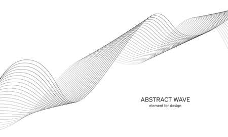 Abstract wave element for design. Digital frequency track equalizer. Stylized line art background. vector illustration. Wave with lines created using blend tool. Curved wavy line, smooth stripeのイラスト素材