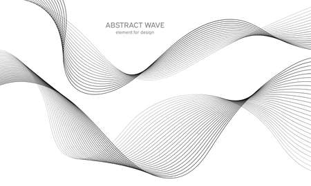 Abstract wave element for design. Digital frequency track equalizer. Stylized line art background. vector illustration. Wave with lines created using blend tool. Curved wavy line, smooth stripeのイラスト素材