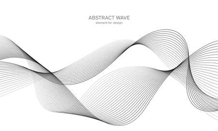 Abstract wave element for design. Digital frequency track equalizer. Stylized line art background. vector illustration. Wave with lines created using blend tool. Curved wavy line, smooth stripeのイラスト素材