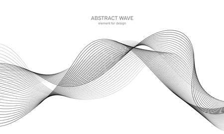 Abstract wave element for design. Digital frequency track equalizer. Stylized line art background. vector illustration. Wave with lines created using blend tool. Curved wavy line, smooth stripeのイラスト素材