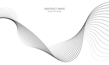 Abstract wave element for design. Digital frequency track equalizer. Stylized line art background. vector illustration. Wave with lines created using blend tool. Curved wavy line, smooth stripeのイラスト素材