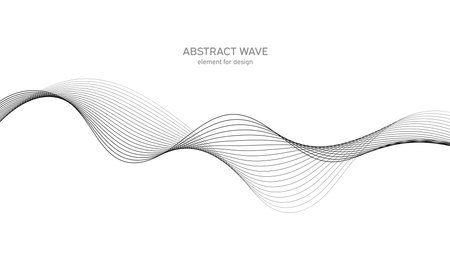 Abstract wave element for design. Digital frequency track equalizer. Stylized line art background. vector illustration. Wave with lines created using blend tool. Curved wavy line, smooth stripeのイラスト素材