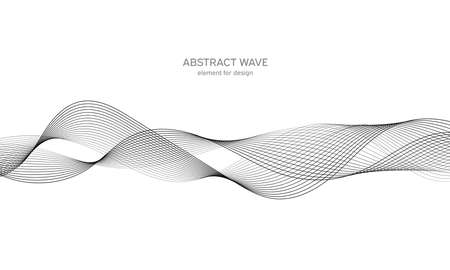 Abstract wave element for design. Digital frequency track equalizer. Stylized line art background. vector illustration. Wave with lines created using blend tool. Curved wavy line, smooth stripeのイラスト素材