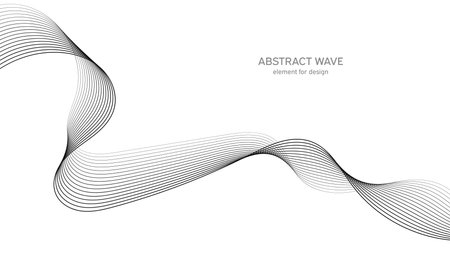 Abstract wave element for design. Digital frequency track equalizer. Stylized line art background. vector illustration. Wave with lines created using blend tool. Curved wavy line, smooth stripeのイラスト素材