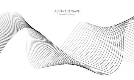 Abstract wave element for design. Digital frequency track equalizer. Stylized line art background. vector illustration. Wave with lines created using blend tool. Curved wavy line, smooth stripeのイラスト素材