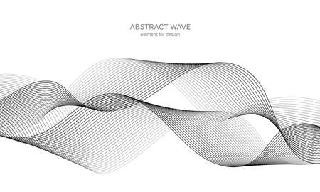 Abstract wave element for design. Digital frequency track equalizer. Stylized line art background. vector illustration. Wave with lines created using blend tool. Curved wavy line, smooth stripeのイラスト素材