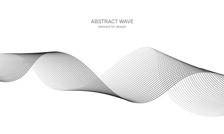 Abstract wave element for design. Digital frequency track equalizer. Stylized line art background. vector illustration. Wave with lines created using blend tool. Curved wavy line, smooth stripeのイラスト素材