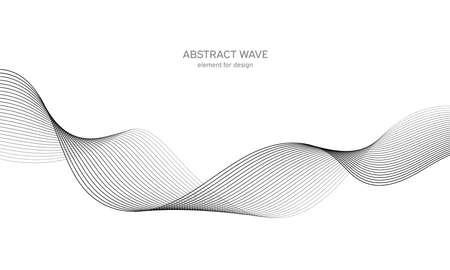 Abstract wave element for design. Digital frequency track equalizer. Stylized line art background. vector illustration. Wave with lines created using blend tool. Curved wavy line, smooth stripeのイラスト素材