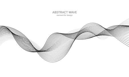 Abstract wave element for design. Digital frequency track equalizer. Stylized line art background. vector illustration. Wave with lines created using blend tool. Curved wavy line, smooth stripeのイラスト素材