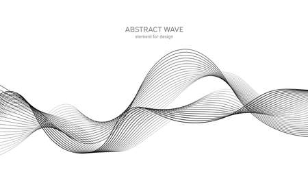 Abstract wave element for design. Digital frequency track equalizer. Stylized line art background. vector illustration. Wave with lines created using blend tool. Curved wavy line, smooth stripeのイラスト素材