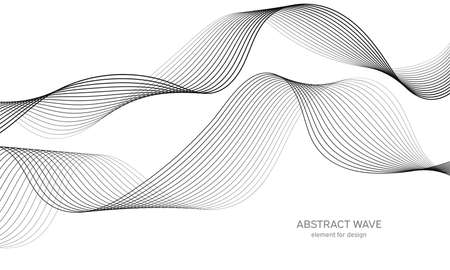 Abstract wave element for design. Digital frequency track equalizer. Stylized line art background. vector illustration. Wave with lines created using blend tool. Curved wavy line, smooth stripeのイラスト素材