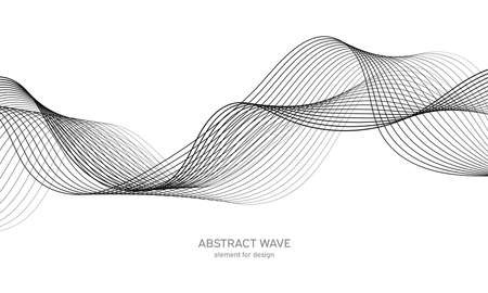 Abstract wave element for design. Digital frequency track equalizer. Stylized line art background. vector illustration. Wave with lines created using blend tool. Curved wavy line, smooth stripeのイラスト素材
