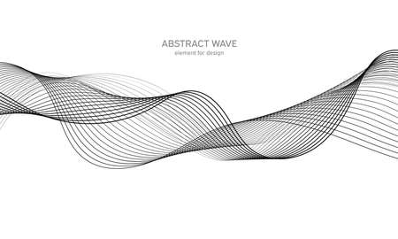 Abstract wave element for design. Digital frequency track equalizer. Stylized line art background. vector illustration. Wave with lines created using blend tool. Curved wavy line, smooth stripeのイラスト素材