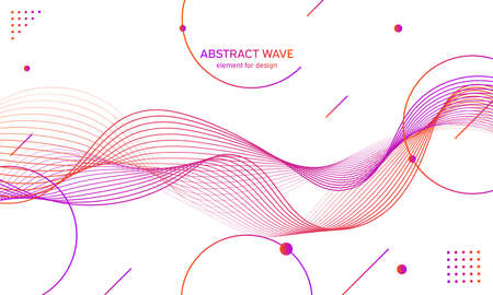 Abstract colorful wave element for design. Digital frequency track equalizer. Stylized line art background.Vector illustration.Wave with dots created using blend tool.のイラスト素材
