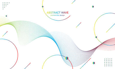 Abstract colorful wave element for design. Digital frequency track equalizer. Stylized line art background.Vector illustration.Wave with dots created using blend tool.のイラスト素材